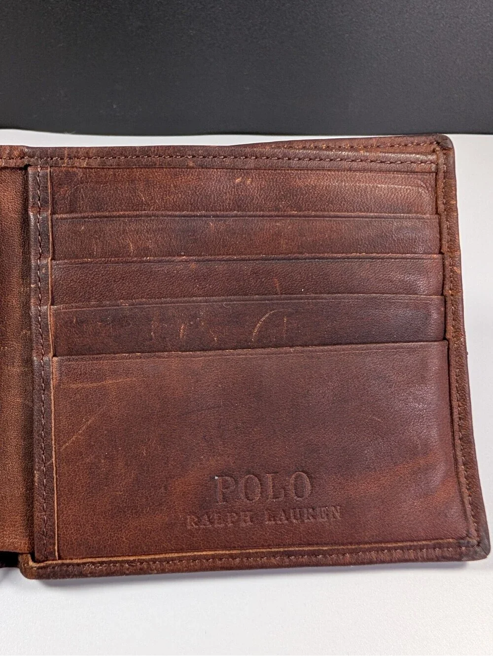 Polo Ralph Lauren Mens Navy Brown Canvas Leather Bifold Wallet Pony Logo Classic